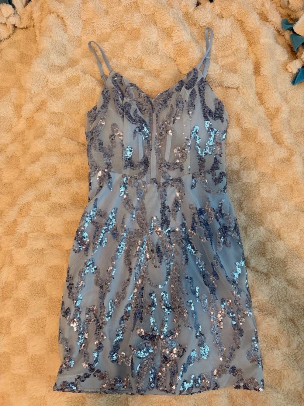 Sequin Embellished Light Blue Dress